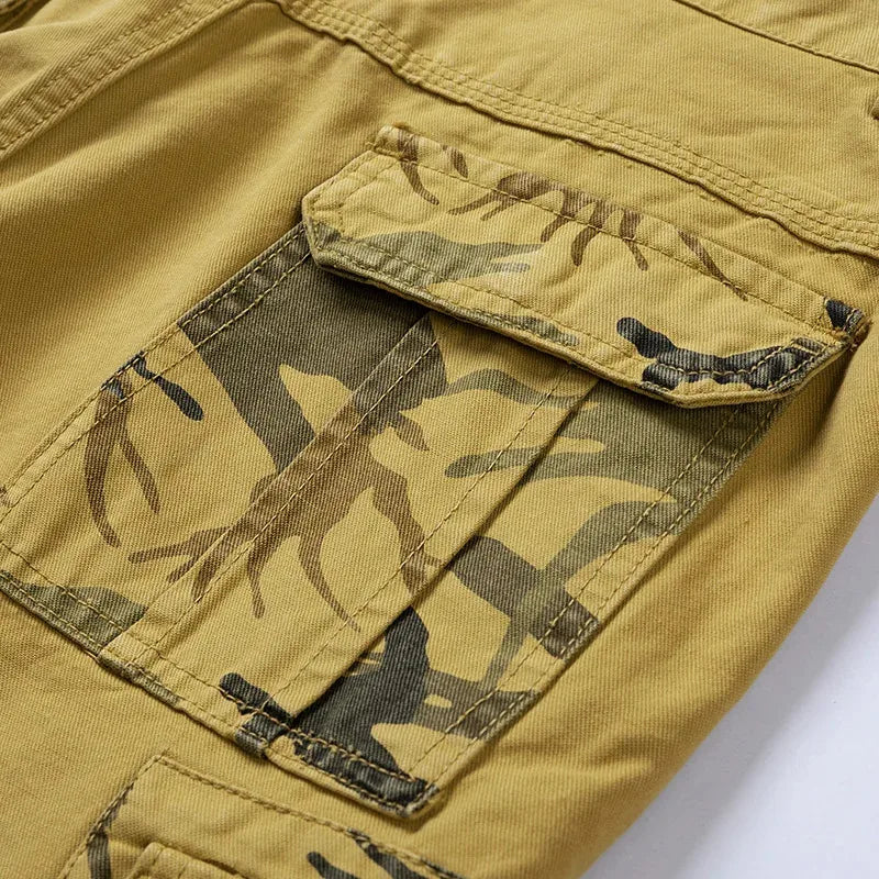 Bermuda Masculina Frontline – Algodão Camuflada Tática Casual Cargo Militar Cáqui