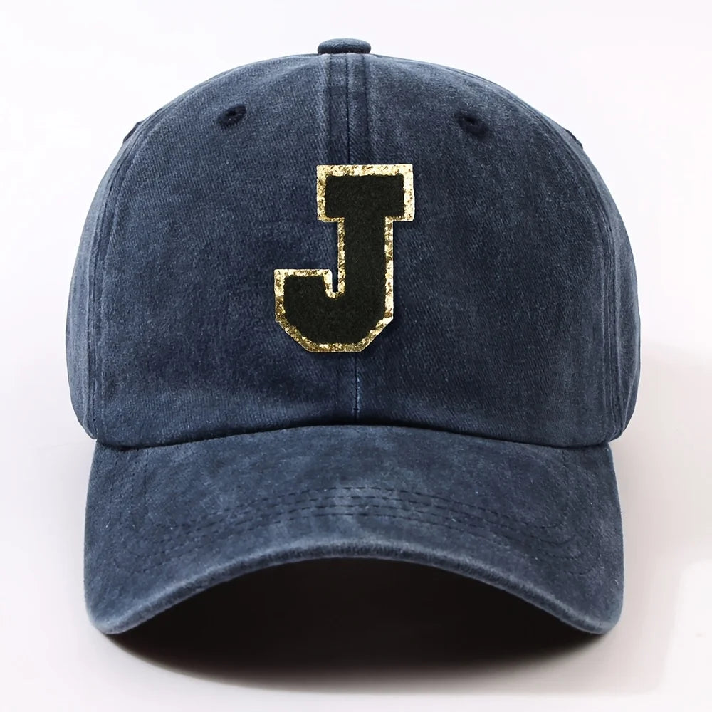 Boné Letra Bordada A-Z Street – Aba Curva Ajustável Unissex Estilo Dad Hat