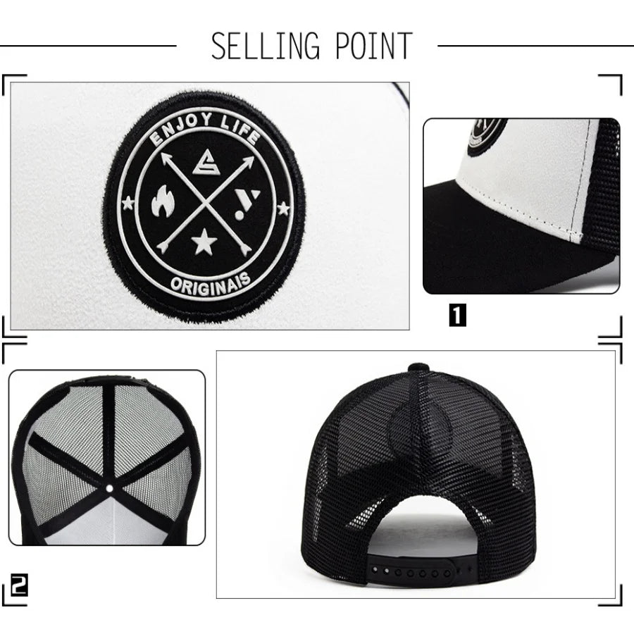 Boné Trucker de Verão – Malha Respirável Ajustável Estilo Snapback Unissex ‘Enjoy Life