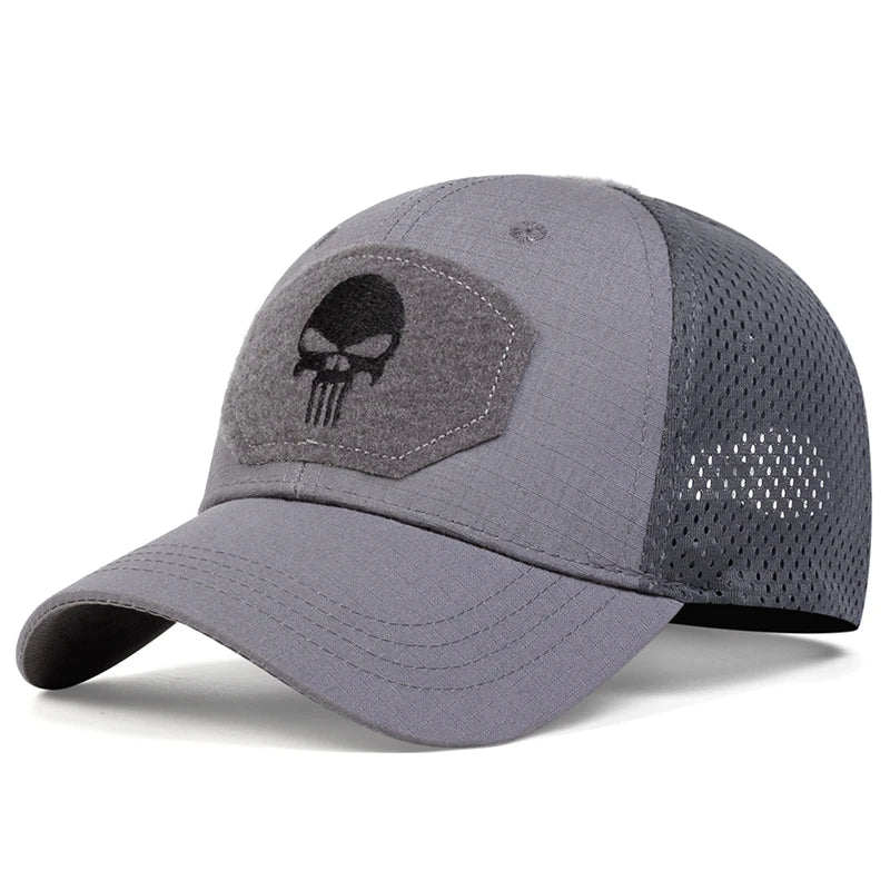 Boné Tático Skull – Militar Airsoft Ajustável com Tela Respirável e Aba Curva