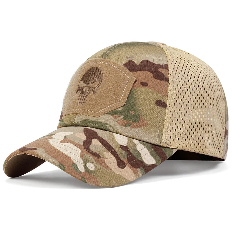 Boné Tático Skull – Militar Airsoft Ajustável com Tela Respirável e Aba Curva