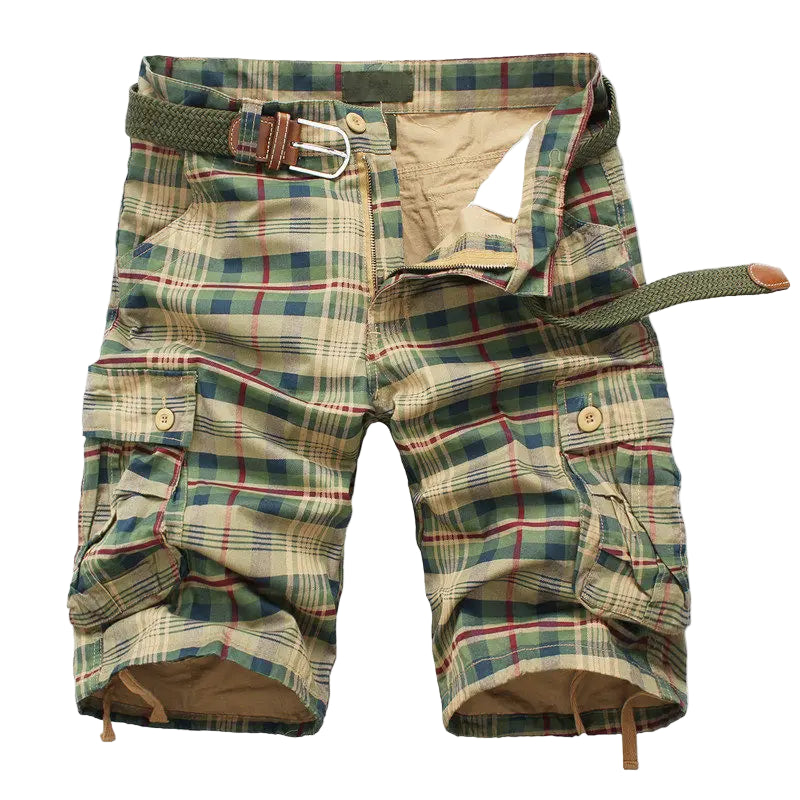 Bermuda Masculina Presthon – Moda Xadrez Casual Militar Praia Estilo Cargo sem Cinto