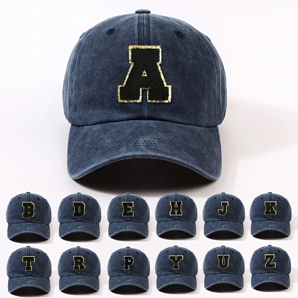 Boné Letra Bordada A-Z Street – Aba Curva Ajustável Unissex Estilo Dad Hat