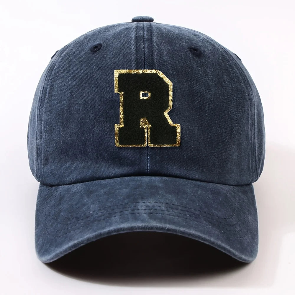 Boné Letra Bordada A-Z Street – Aba Curva Ajustável Unissex Estilo Dad Hat