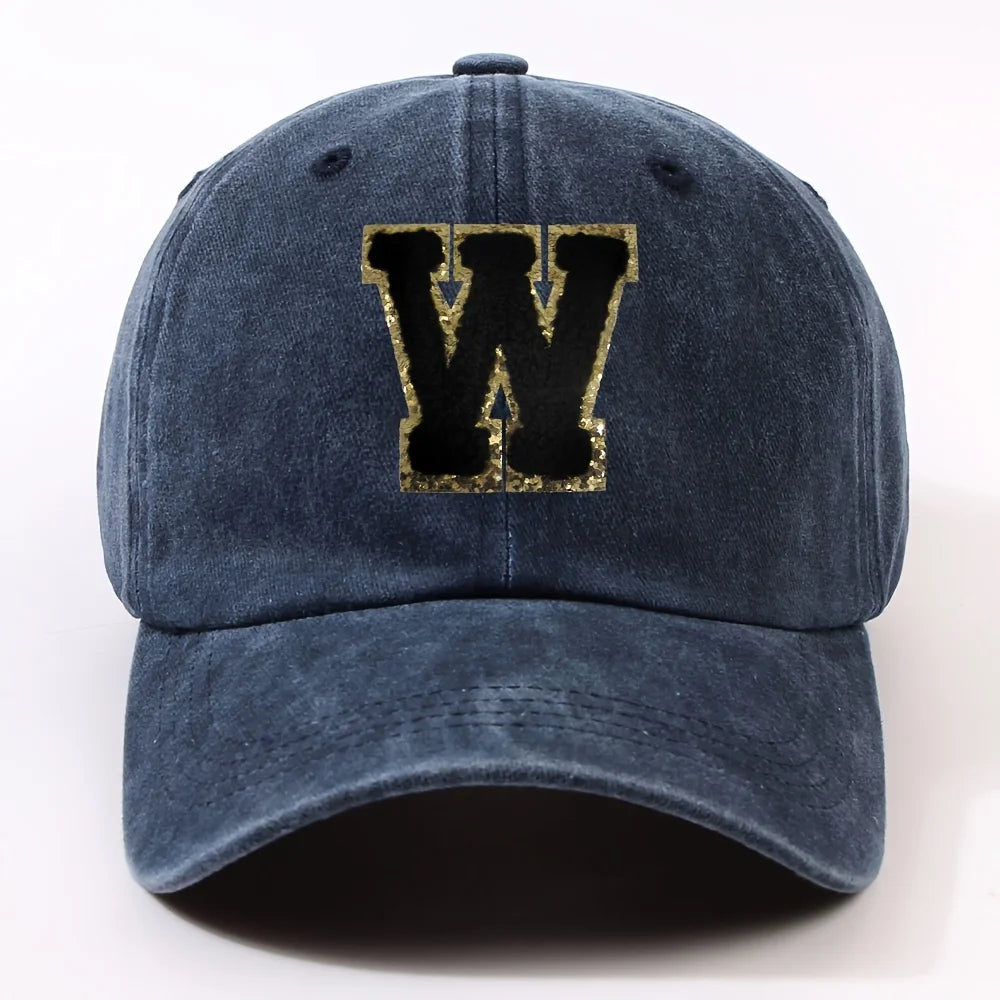 Boné Letra Bordada A-Z Street – Aba Curva Ajustável Unissex Estilo Dad Hat