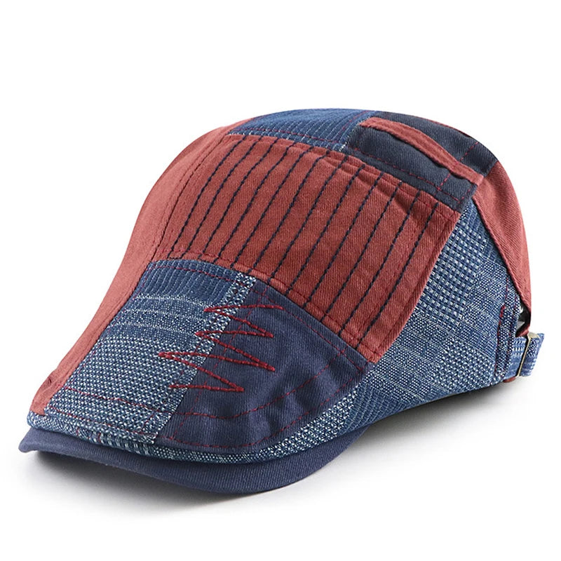 Boina Milton Patchwork – Estilo Newsboy Moderno com Aba Reta e Ajuste Confortável