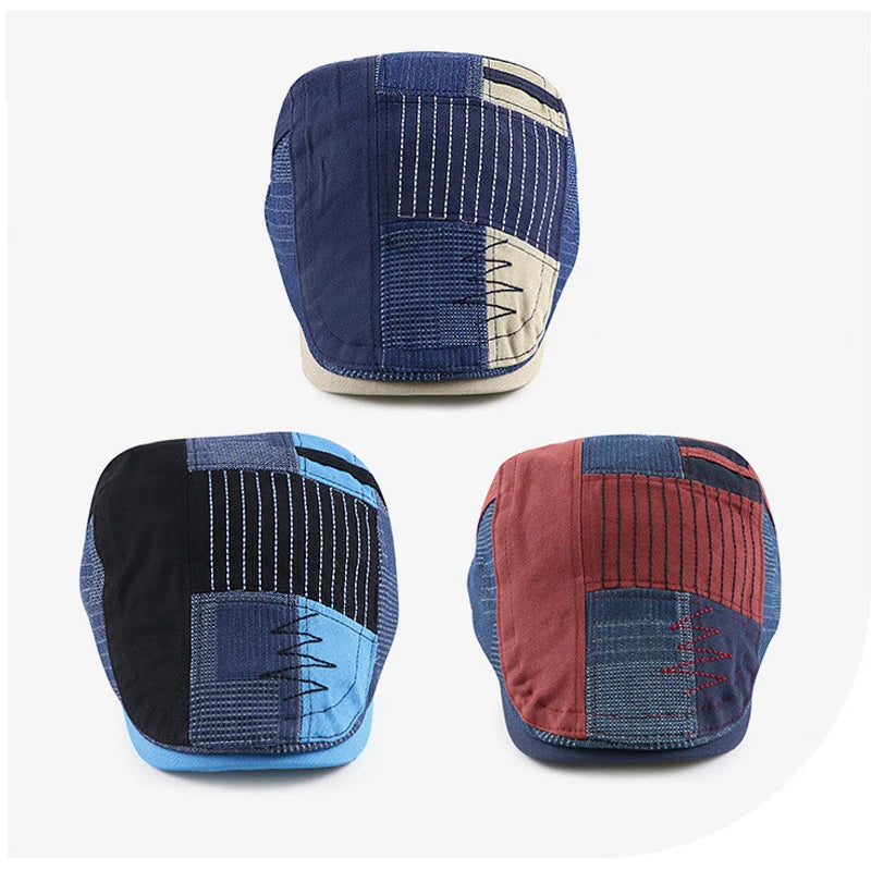 Boina Milton Patchwork – Estilo Newsboy Moderno com Aba Reta e Ajuste Confortável
