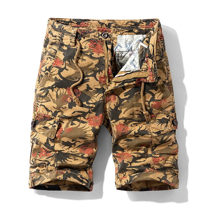 Bermuda Masculina Frontline – Algodão Camuflada Tática Casual Cargo Militar Cáqui