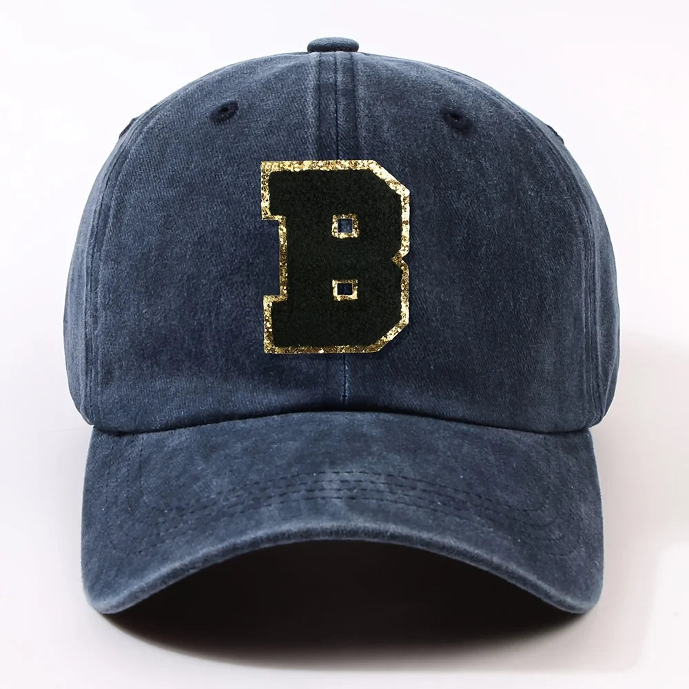 Boné Letra Bordada A-Z Street – Aba Curva Ajustável Unissex Estilo Dad Hat