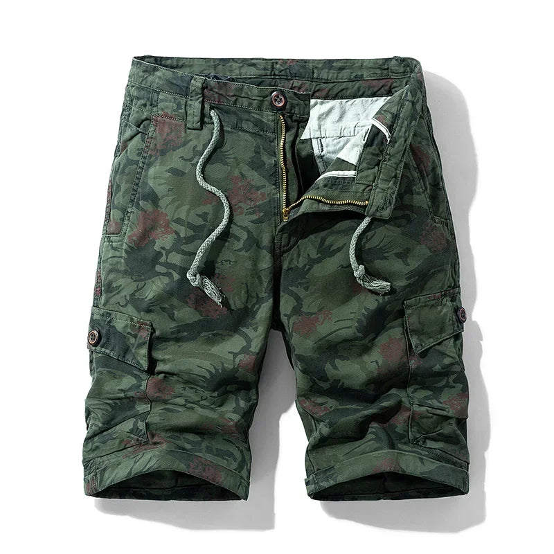 Bermuda Masculina Frontline – Algodão Camuflada Tática Casual Cargo Militar Cáqui