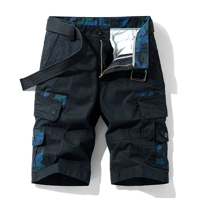 Bermuda Masculina Frontline – Algodão Camuflada Tática Casual Cargo Militar Cáqui