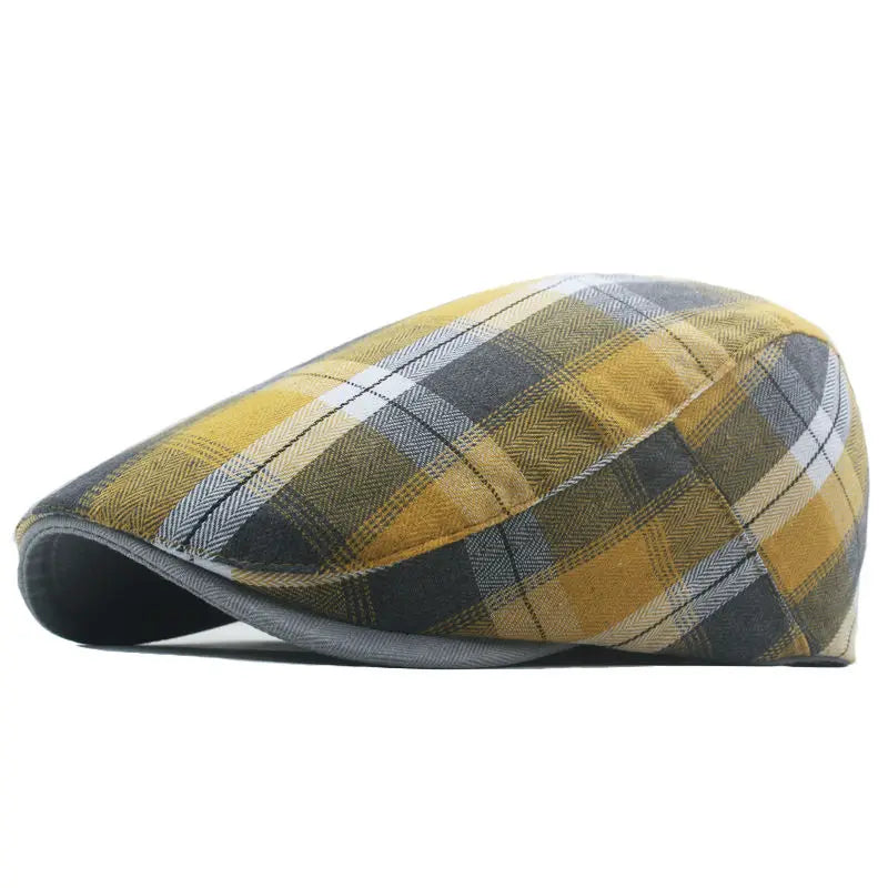 Boina Oxford Listrada – Estilo Newsboy em Poliéster com Estampa de Listras, Aba Reta e Design Versátil para Todas as Estações