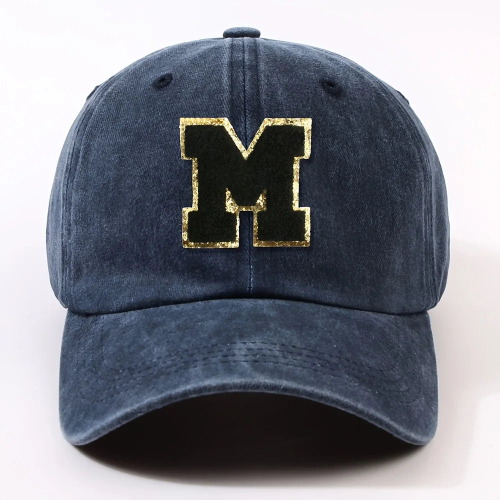 Boné Letra Bordada A-Z Street – Aba Curva Ajustável Unissex Estilo Dad Hat