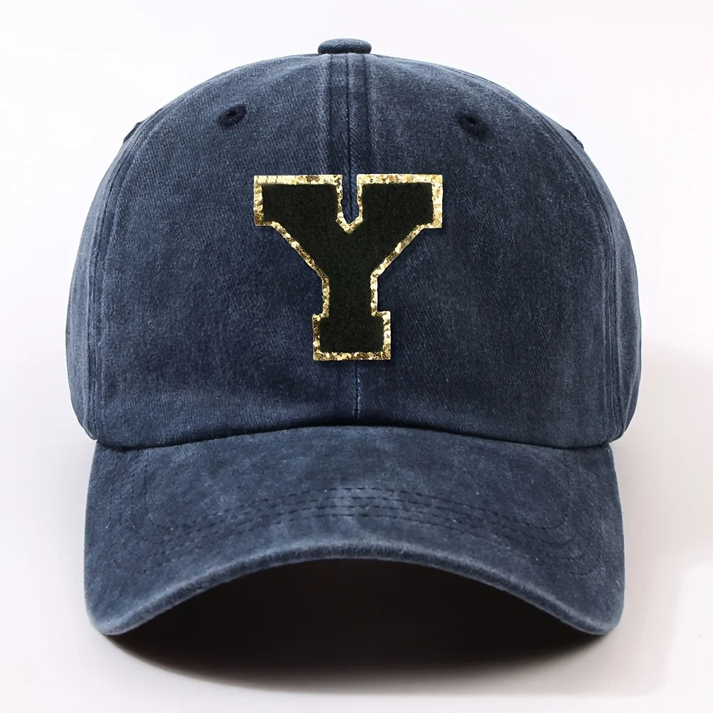 Boné Letra Bordada A-Z Street – Aba Curva Ajustável Unissex Estilo Dad Hat