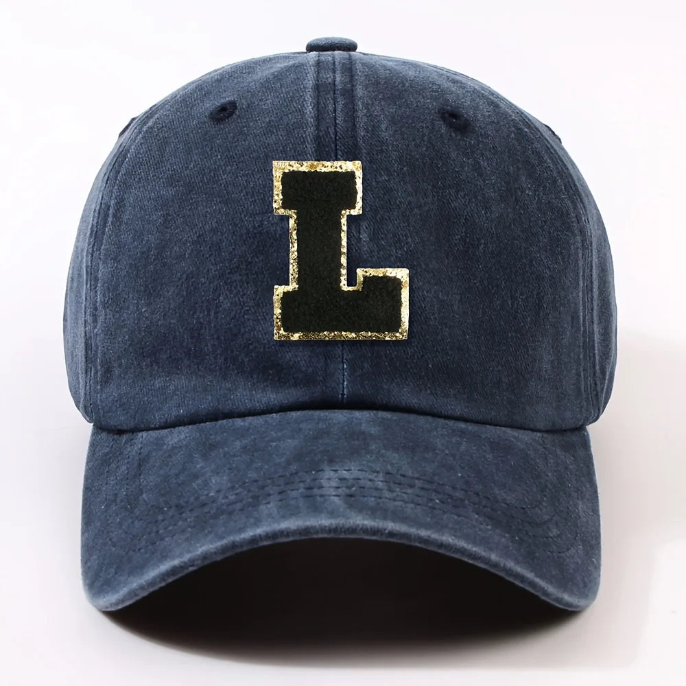Boné Letra Bordada A-Z Street – Aba Curva Ajustável Unissex Estilo Dad Hat