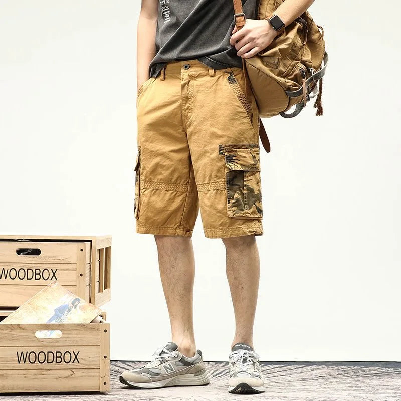 Bermuda Masculina Frontline – Algodão Camuflada Tática Casual Cargo Militar Cáqui