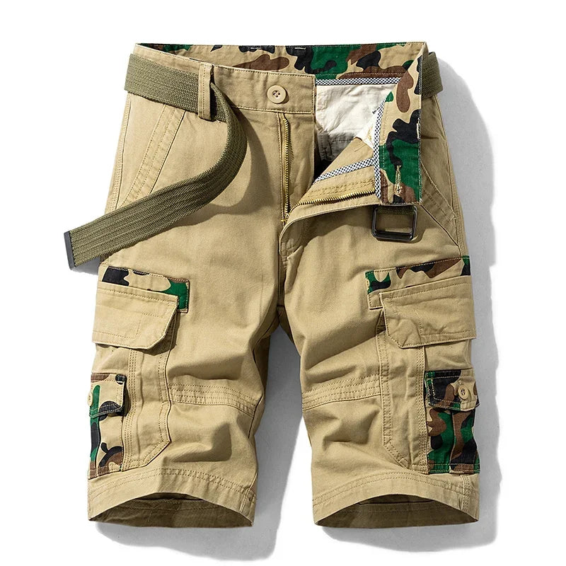 Bermuda Masculina Frontline – Algodão Camuflada Tática Casual Cargo Militar Cáqui