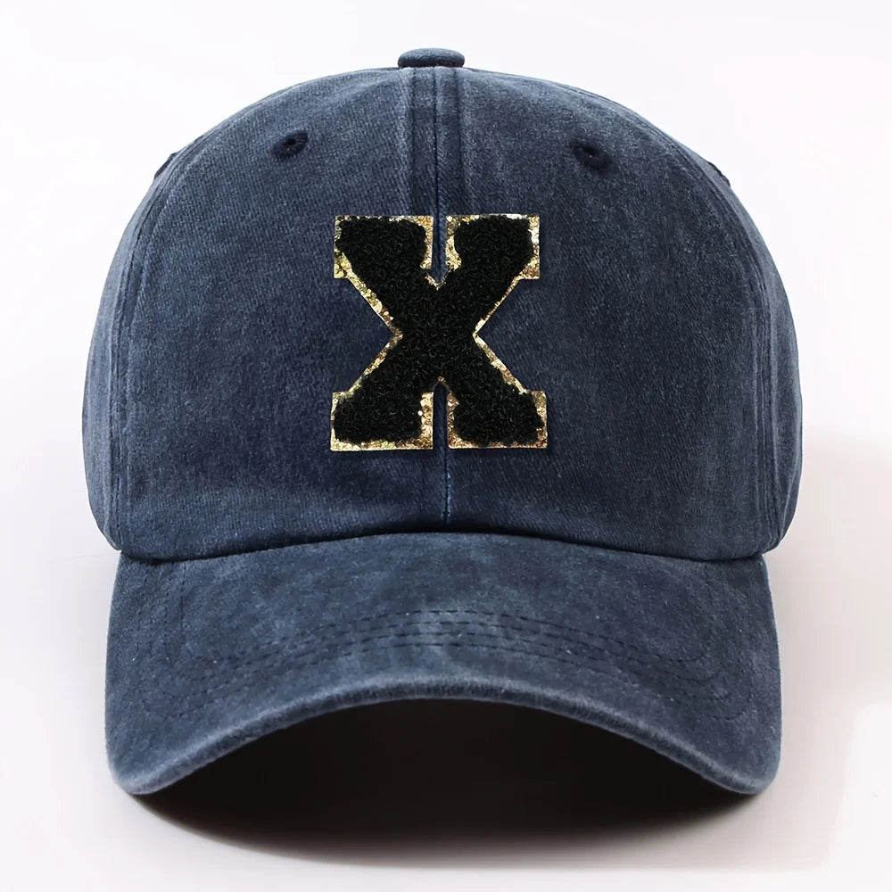 Boné Letra Bordada A-Z Street – Aba Curva Ajustável Unissex Estilo Dad Hat
