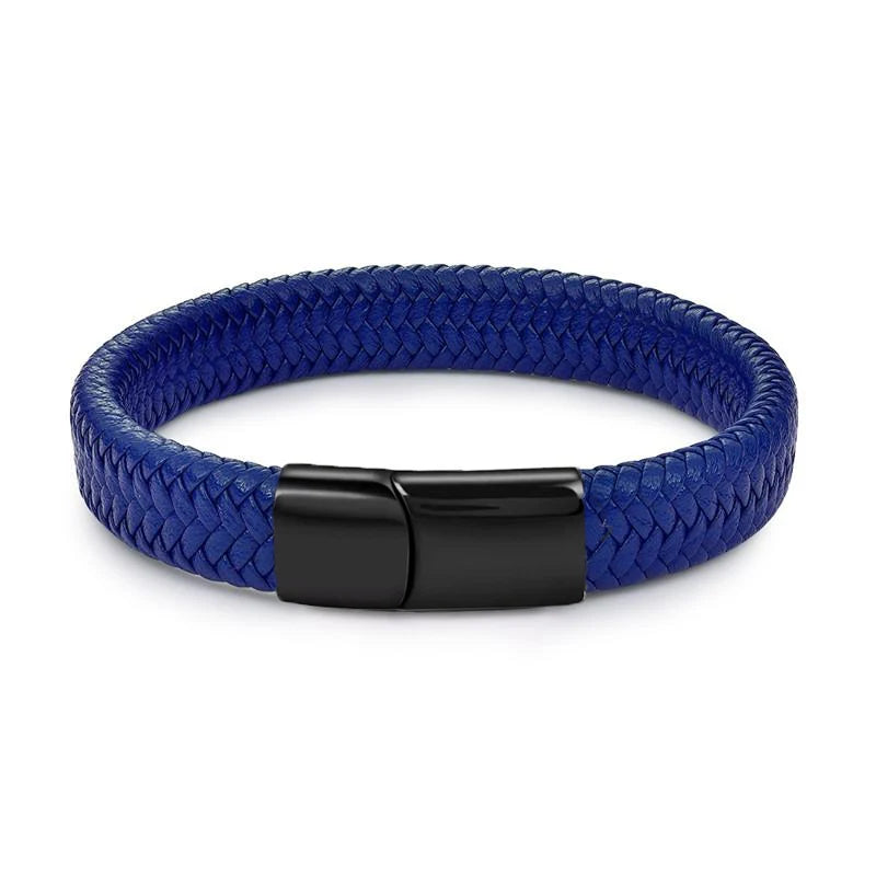 Pulseira Masculina Tarraco Punk – Couro Marrom com Aço Inoxidável e Titânio Estilo Rock Clássico