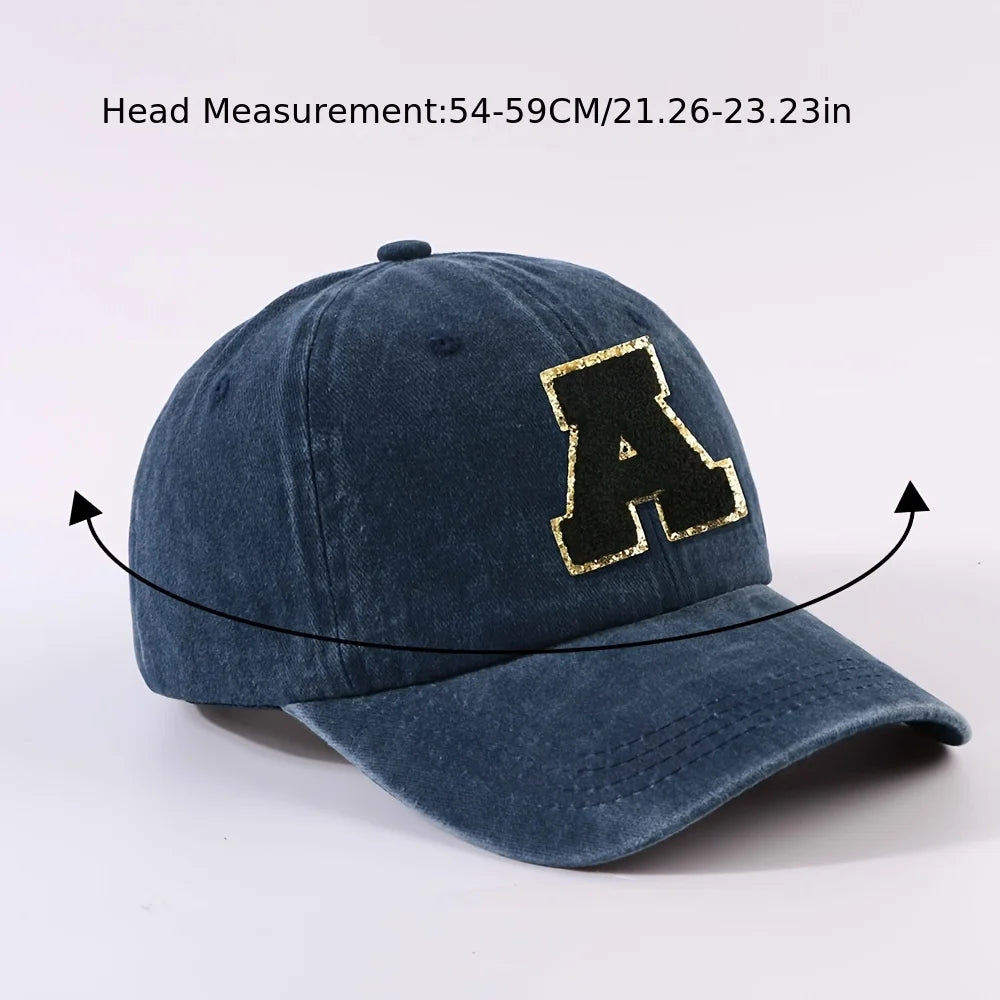 Boné Letra Bordada A-Z Street – Aba Curva Ajustável Unissex Estilo Dad Hat