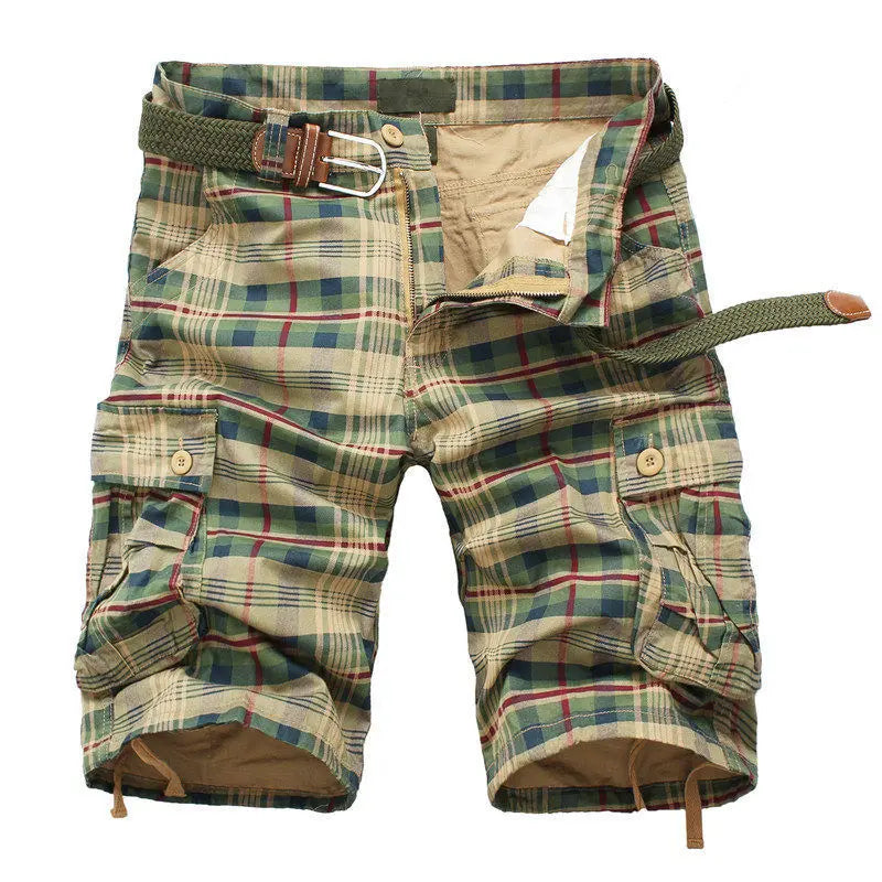 Bermuda Masculina Presthon – Moda Xadrez Casual Militar Praia Estilo Cargo sem Cinto