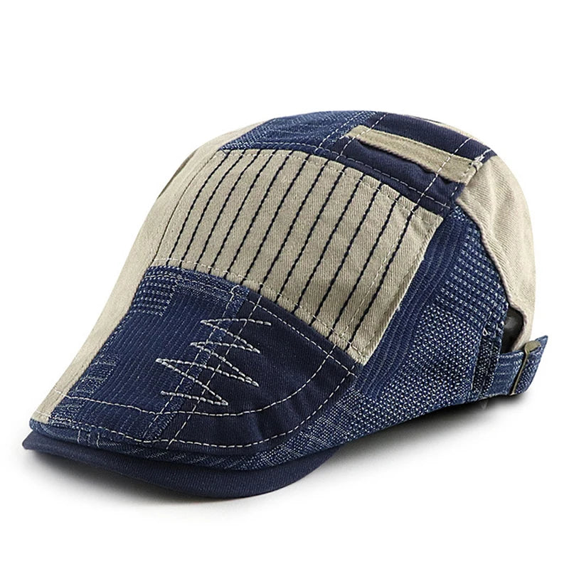 Boina Milton Patchwork – Estilo Newsboy Moderno com Aba Reta e Ajuste Confortável