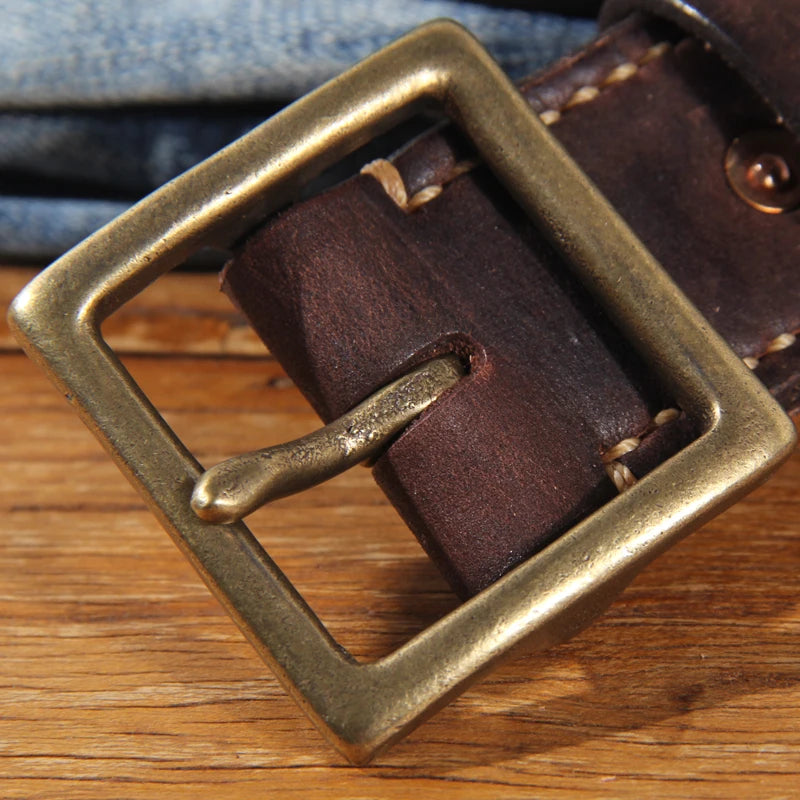 Cinto Masculino Rústico 4cm – Couro Legítimo Extra Grosso com Fivela de Bronze