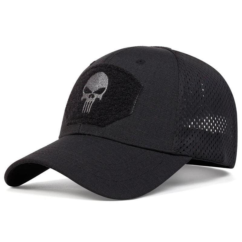 Boné Tático Skull – Militar Airsoft Ajustável com Tela Respirável e Aba Curva