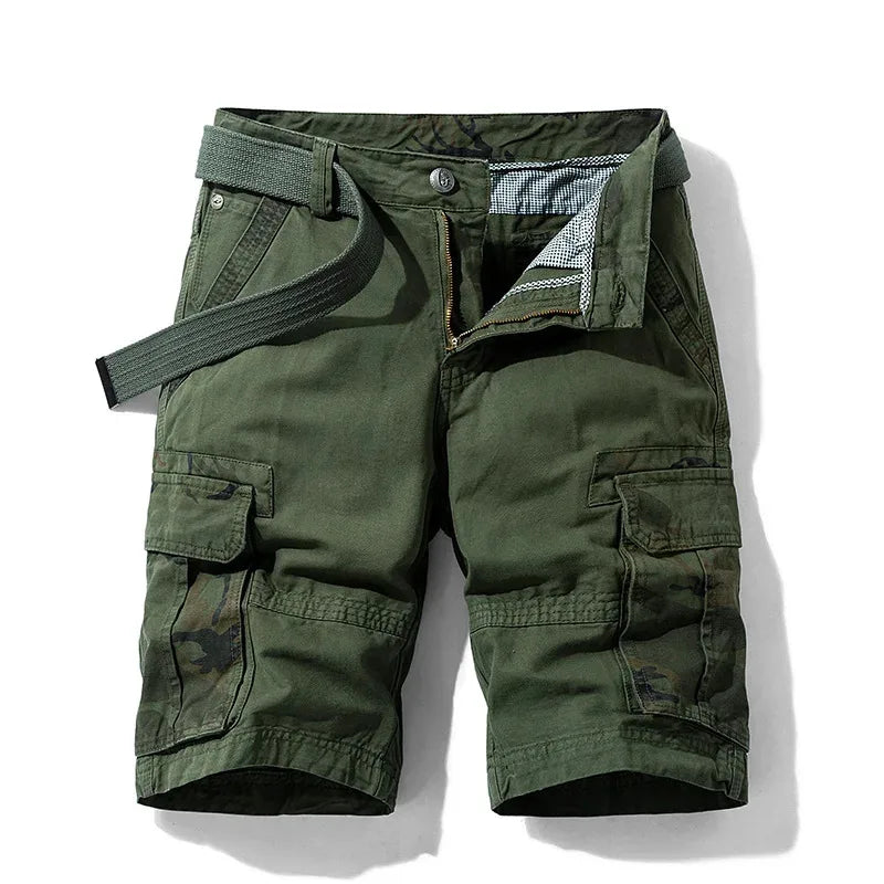 Bermuda Masculina Frontline – Algodão Camuflada Tática Casual Cargo Militar Cáqui