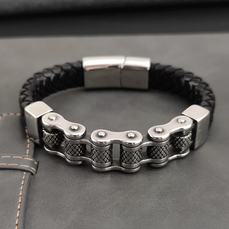 Pulseira Masculina Iluro Clássica – Couro com Aço Inoxidável e Fecho Duplo de Segurança