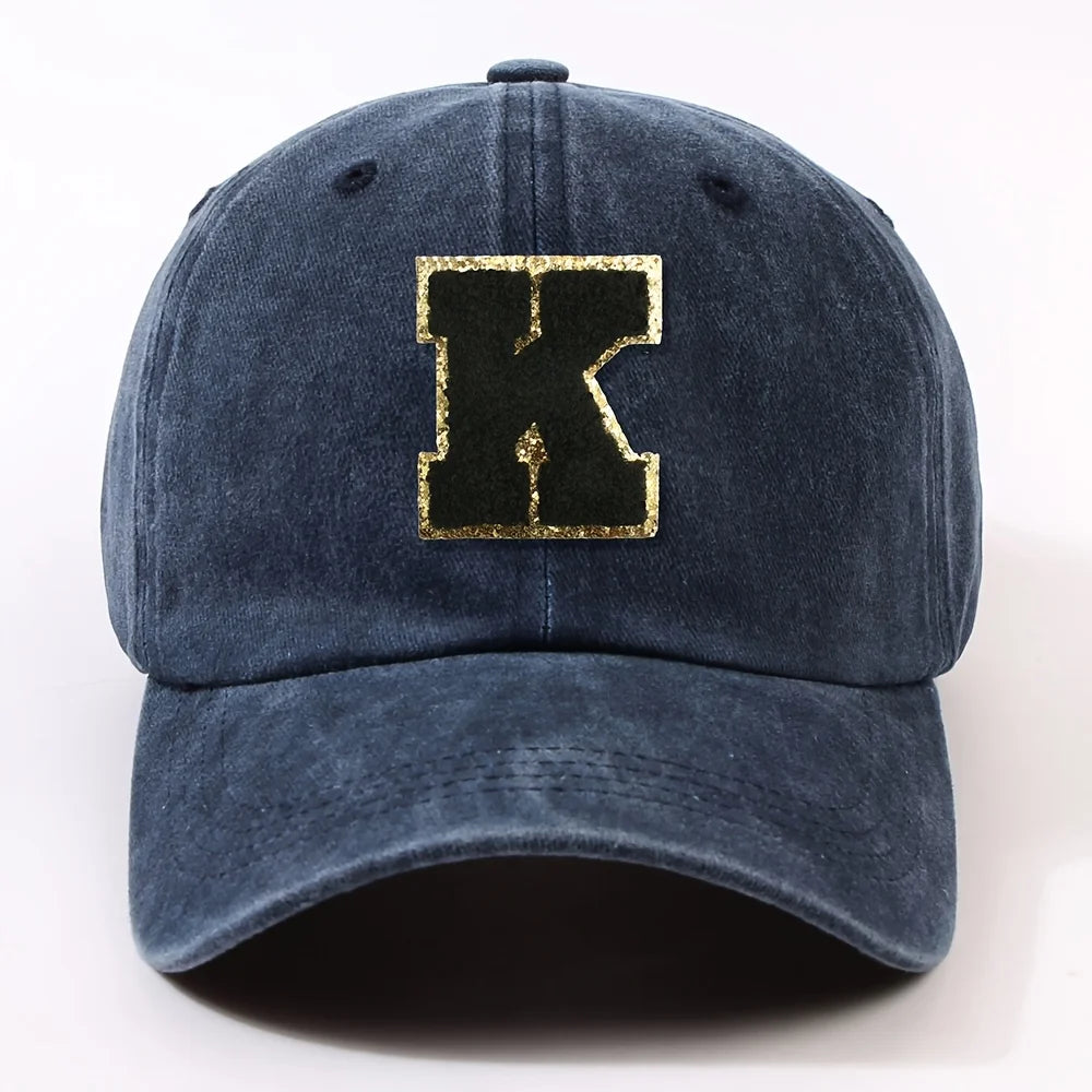 Boné Letra Bordada A-Z Street – Aba Curva Ajustável Unissex Estilo Dad Hat