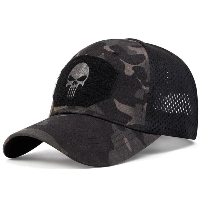 Boné Tático Skull – Militar Airsoft Ajustável com Tela Respirável e Aba Curva