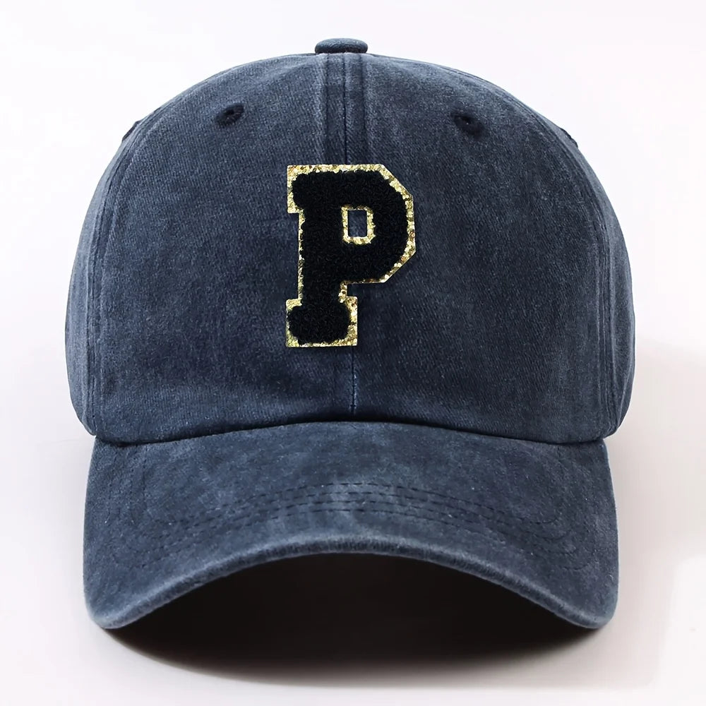 Boné Letra Bordada A-Z Street – Aba Curva Ajustável Unissex Estilo Dad Hat