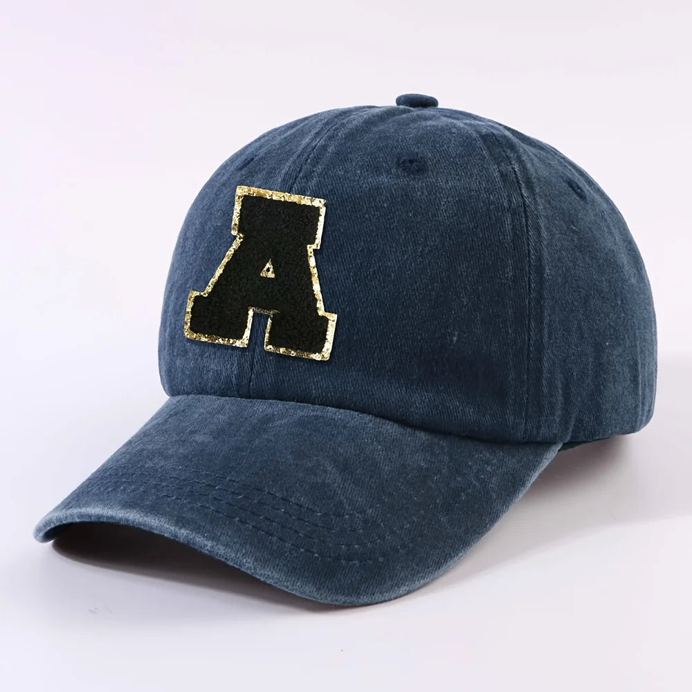 Boné Letra Bordada A-Z Street – Aba Curva Ajustável Unissex Estilo Dad Hat