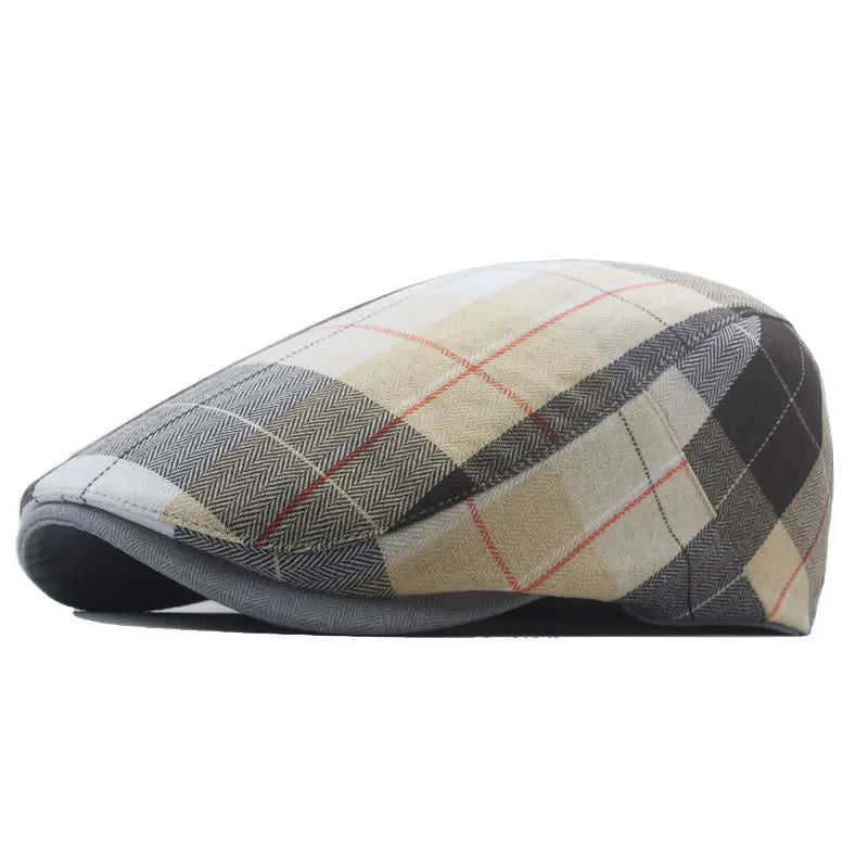 Boina Oxford Listrada – Estilo Newsboy em Poliéster com Estampa de Listras, Aba Reta e Design Versátil para Todas as Estações