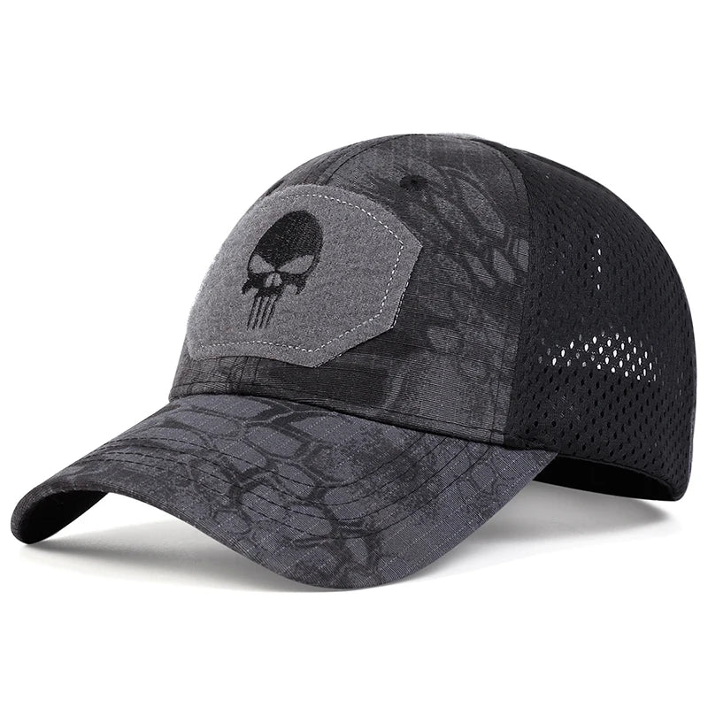 Boné Tático Skull – Militar Airsoft Ajustável com Tela Respirável e Aba Curva