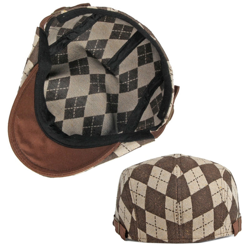Boina Spector - Boina com Estampa Xadrez, Estilo Clássico e Visor para Proteção Solar