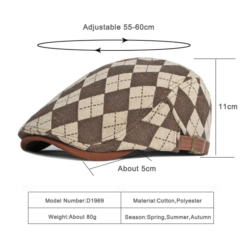 Boina Spector - Boina com Estampa Xadrez, Estilo Clássico e Visor para Proteção Solar